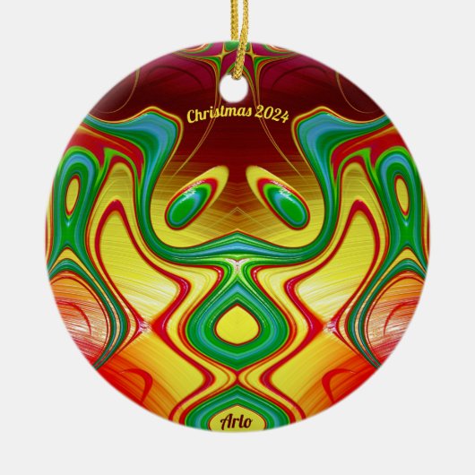 ARLO ~ CHRISTMAS Bright Yellow Red Green 2024 Keramik Ornament (Vorne)