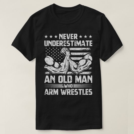 Arm Wrestler Old Man USA Flag Arm Wrestling T-Shirt (Design vorne)