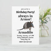 Armadillo Animal Funny Birthday Party Einladung (Stehend Vorderseite)