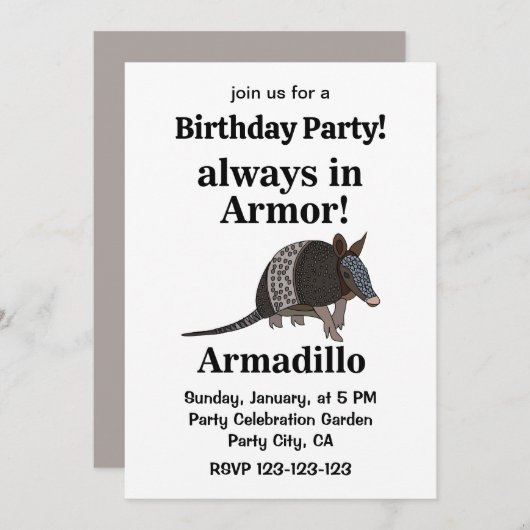Armadillo Animal Funny Birthday Party Einladung (Vorne/Hinten)