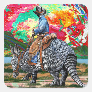 Armadillo Cowboy Quadratischer Aufkleber