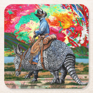 Armadillo Cowboy Rechteckiger Pappuntersetzer