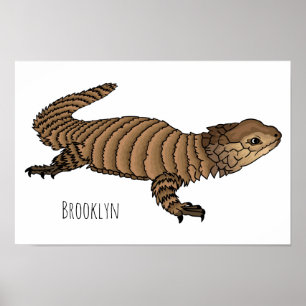 Armadillo girdled lizard cartoon illustration poster