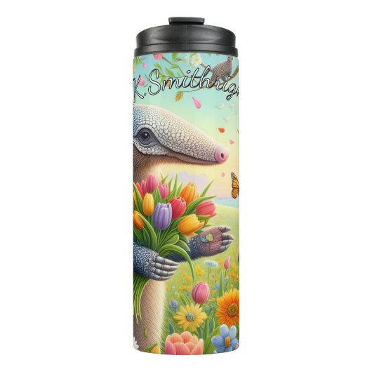 Armadillo im Blumengarten Thermosbecher (Vorderseite)