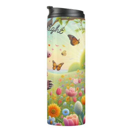 Armadillo im Blumengarten Thermosbecher (Nach rechts gedreht)