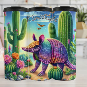 Armadillo in einem Kaktus-Garten Thermosbecher