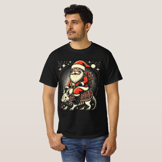 Armadillo Lover Ugly Santa Riding Armadillo T-Shirt (Vorne ganz)