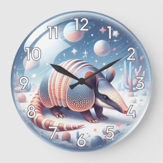 Armadillo mit kosmischem Hintergrund Große Wanduhr (Vorderseite)