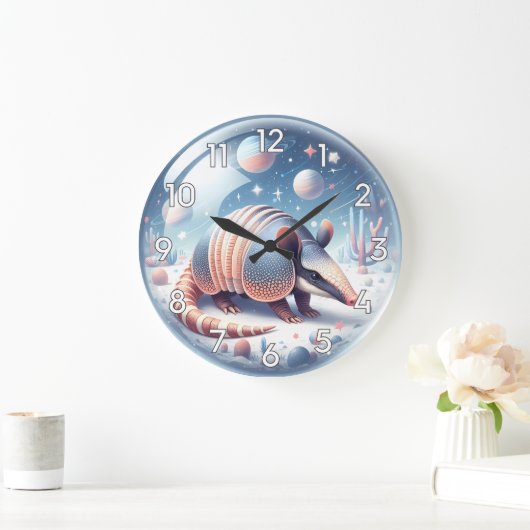 Armadillo mit kosmischem Hintergrund Große Wanduhr (Zuhause)