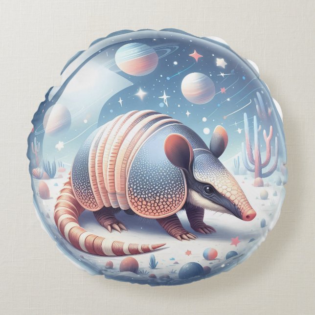 Armadillo mit kosmischem Hintergrund Rundes Kissen (Vorderseite)