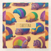 Armadillo Pastel Personalisiertes Muster Glasuntersetzer (Vorderseite)