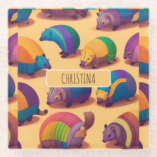 Armadillo Pastel Personalisiertes Muster Glasuntersetzer (Vorderseite)