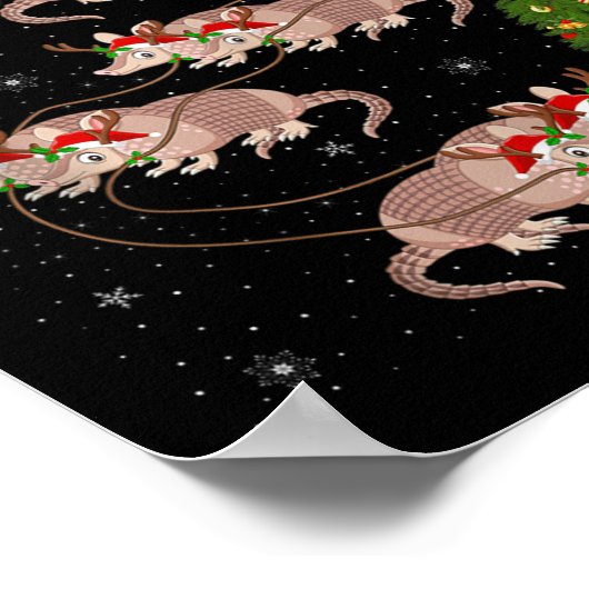 Armadillo Santa Sleigh Flying Funny Magical Christ Poster (Ecke)