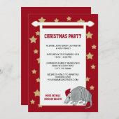 Armadillo Santa Stars Party Einladung (Vorne/Hinten)