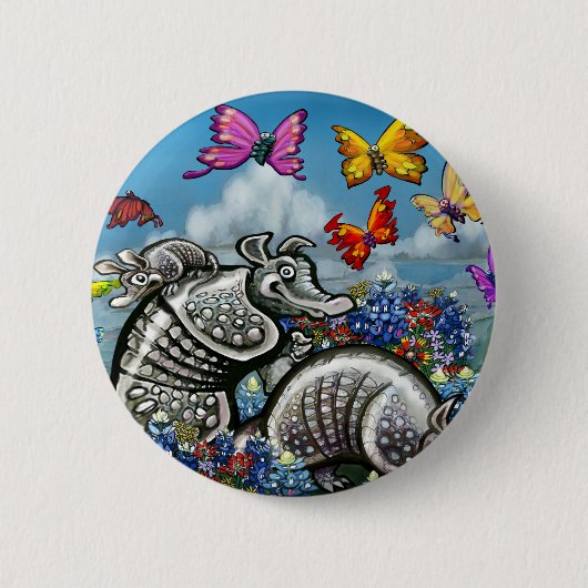 Armadillos Bluebonnets Butterfisch Wildblumen Button (Vorderseite)