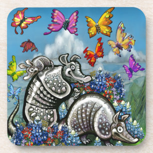 Armadillos Bluebonnets Butterfisch Wildblumen Getränkeuntersetzer