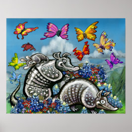 Armadillos Wildblumen Schmetterlinge Poster