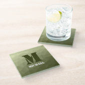 Armatur grünes geometrisches Maschenmuster Monogra Glasuntersetzer (Schrägansicht)