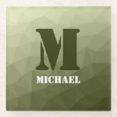 Armatur grünes geometrisches Maschenmuster Monogra Glasuntersetzer (Vorderseite)