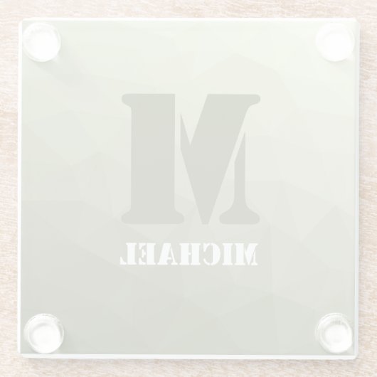 Armatur grünes geometrisches Maschenmuster Monogra Glasuntersetzer (Rückseite)