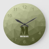 Armatur grünes geometrisches Maschenmuster Monogra Große Wanduhr (Vorderseite)