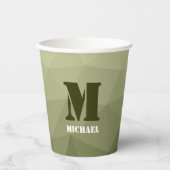 Armatur grünes geometrisches Maschenmuster Monogra Pappbecher (Vorderseite)