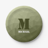 Armatur grünes geometrisches Maschenmuster Monogra Pappteller (Vorderseite)