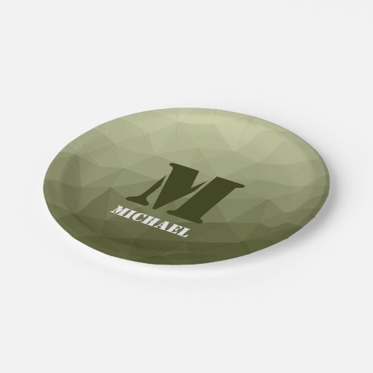 Armatur grünes geometrisches Maschenmuster Monogra Pappteller (Schrägansicht)