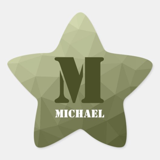 Armatur grünes geometrisches Maschenmuster Monogra Stern-Aufkleber (Vorderseite)