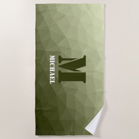 Armatur grünes geometrisches Maschenmuster Monogra Strandtuch (Vorderseite)