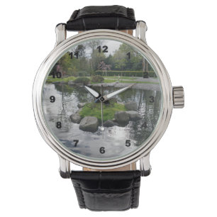 Armbanduhr aus Vintagem schwarzem Leder