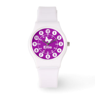 Armbanduhr mit lila und weißem kurzem Namen
