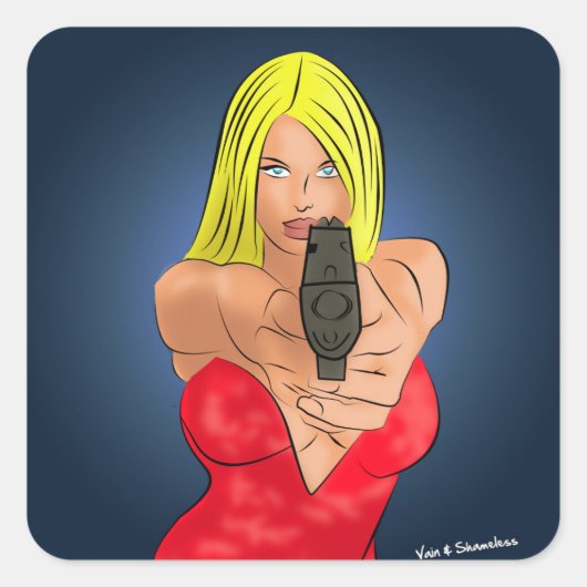 armed and dangerous quadratischer aufkleber (Vorderseite)