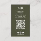 Armee Grünes Monogramm, QR-Code & Soziale Medien E Visitenkarte (Rückseite)