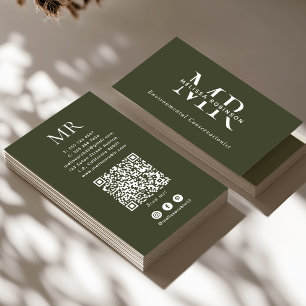 Armee Grünes Monogramm, QR-Code & Soziale Medien E Visitenkarte
