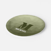 Armee hellgrün geometrisches Maschenmuster Monogra Pappteller (Schrägansicht)