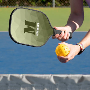 Armee hellgrün geometrisches Maschenmuster Monogra Pickleball Schläger