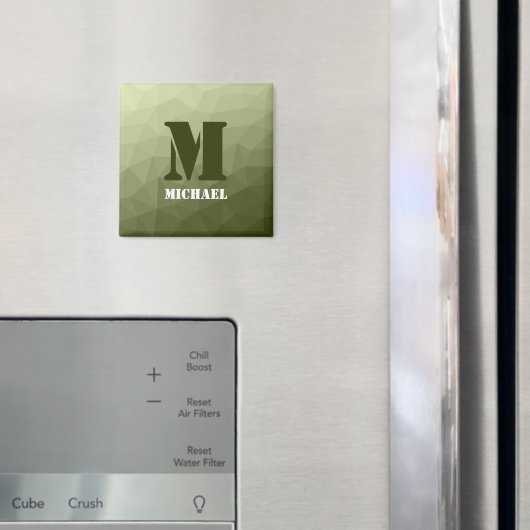 Armee hellgrün geometrisches Netz Muster Monogramm Magnet (In Situ (Kühlschrank))