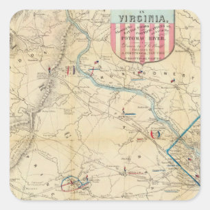 Armee-Karte Seats des Krieges in Virginia Quadratischer Aufkleber