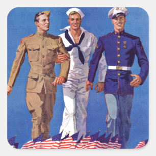 Armee, Marine u. Marinesoldaten Quadratischer Aufkleber