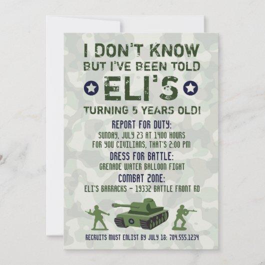 Armee-Militärgeburtstags-Einladung Einladung (Vorderseite)