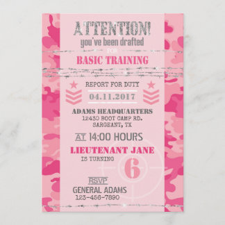Armee Pink GI Jane Camouflage Military Geburtstag Einladung