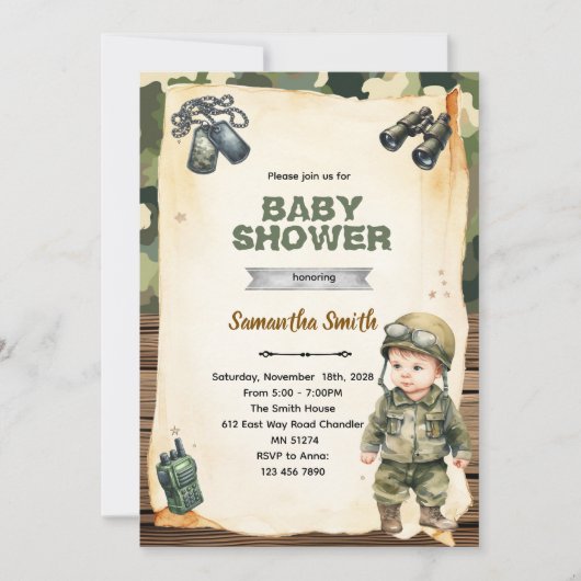 Armee-Tarnung Baby Shower Einladung (Vorderseite)