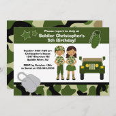 Armee-Tarnungs-Soldat-Kindergeburtstag-Party Einladung (Vorne/Hinten)