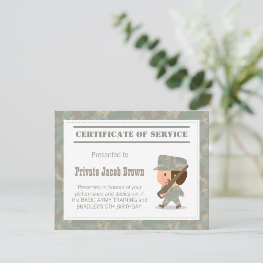 Armeebeschein Danke, Geburtstag Einladung (Stehend Vorderseite)