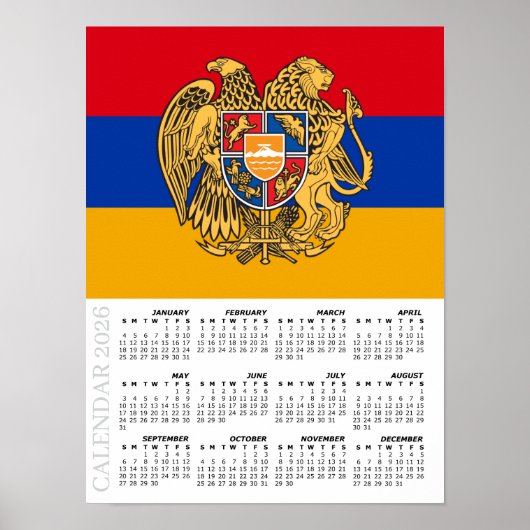 Armenia 2026 Calendar, Large, Armenian Flag Poster (Vorne)