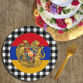 Armenia Plate, Büffel kariert und armenische Flagg Pappteller