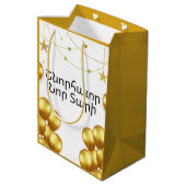 Armenian Happy New Year Elegant Gold Gift Bag Mittlere Geschenktüte (Rückseite Schrägansicht)