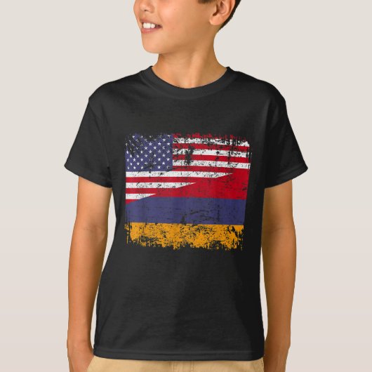 ARMENIAN ROOTS Halbamerikanische Flagge USA ARMENI T-Shirt (Vorderseite)