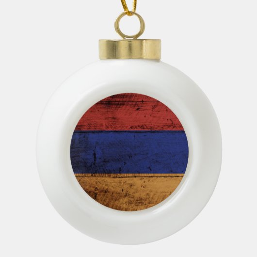 Armenien-Flagge auf altem hölzernem Korn Keramik Kugel-Ornament (Vorderseite)